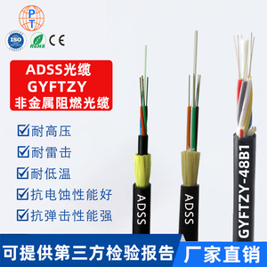 ADSS光缆多模国标4/8/12/24/48/144芯单模铠装防鼠室外光纤线GYFTZY非金属阻燃光缆