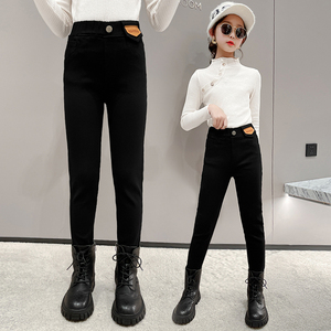 女童牛仔裤春款2022新款儿童裤子女大童女孩春秋黑色紧身打底裤潮