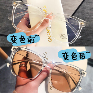 感光变色茶色近视眼镜女可配度数防蓝光素颜神器大框眼睛大脸显瘦