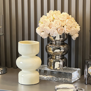 中古黑色法式花瓶摆件客厅插花陶瓷高级感餐桌复古水培干花装饰品