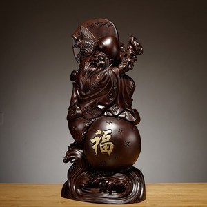 黑檀木雕刻老寿星公寿翁摆件红木家居装饰生日祝寿贺寿礼品工艺品