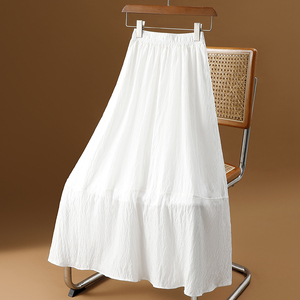 白色裙子压褶雪纺半身裙女夏季新款有口袋小个子伞裙大摆a字长裙