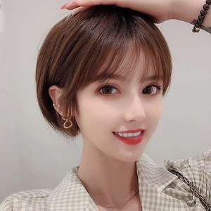 初发点假发短发女全头套全真人发减龄2021年时尚新款波波头假发套