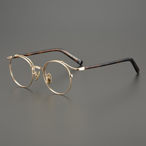 民国手工复古纯圆金丝钛合金眼镜框超轻镜架男近视女日本设计师款