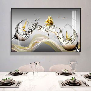 横版单幅餐厅装饰画酒柜餐桌墙画客厅背景墙壁画轻奢酒杯饭厅挂画
