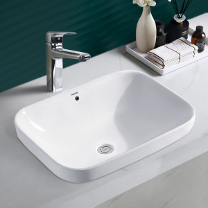 法恩莎台中盆半嵌入式洗手盆卫生间一体陶瓷洗脸单盆家用浴室柜盆