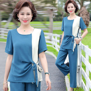 女装京东购物商城唯品会妈妈夏装休闲短袖套装2021新款两件套上衣