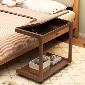 可移动床边桌侧边款实木卧室迷你简易床头桌小型带轮沙发边桌轻奢