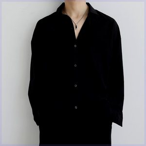 啊横港风服饰店高级禁欲系黑色衬衫长袖男韩版潮流夏季设计感上衣