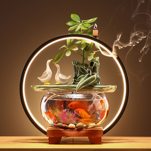 流水生财摆件循环水桌面小型鱼缸办公室内客厅创意装饰品开业礼品