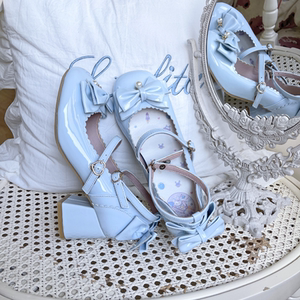 中高跟lolita鞋太空兔芙嗲结原创jk洛丽塔鞋lolita方头蝴蝶结女鞋