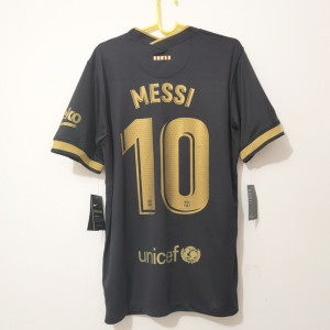 正品巴塞罗那2021赛季欧冠巴萨客场10号梅西黑金球员版球衣足球服