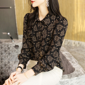 声雨竹女装清仓折扣印花真丝衬衫女长袖2022年春季桑蚕丝翻领上衣