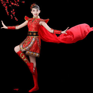 现代舞打鼓演出服装女成人民族中国风腰鼓水鼓开场舞蹈古装女将军
