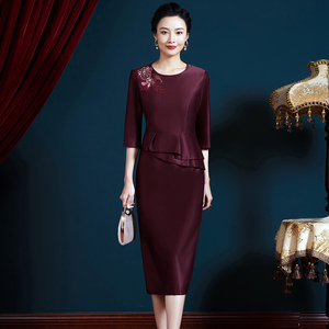 高端喜婆婆婚礼服年轻妈妈婚宴装气质旗袍儿女结婚春秋洋气连衣裙