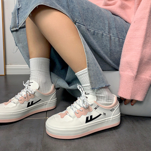 回力小白鞋女帆布鞋樱花粉春季新款学生韩版百搭厚底板鞋子女ins