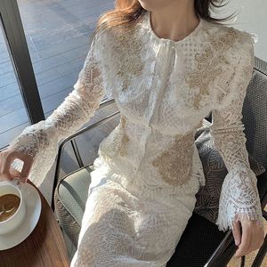 JJing菁菁同款 白色蕾丝套装气质上衣半裙两件套优雅时尚