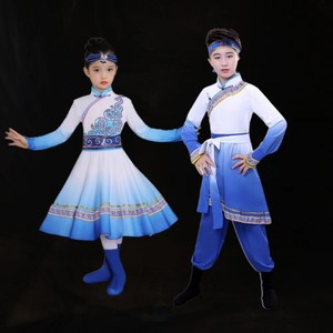 女蒙古族儿童舞蹈表演服女童蒙古舞蹈筷子舞男女款蒙古族服装新款