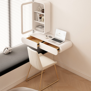 今后家居淘宝一字板壁挂书桌书架组合实木双人学习桌书房挂墙悬空