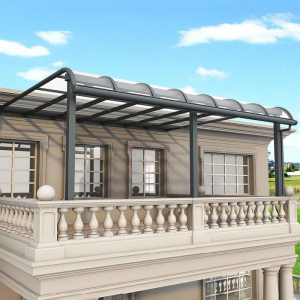 定制铝合金雨棚遮阳棚楼顶别墅露台阳光棚房檐屋顶pc板透明玻璃棚