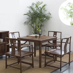 新中式实木小方桌复古榆木茶桌椅组合茶室泡茶麻将休闲桌子椅凳