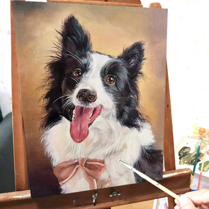 宠物手绘油画定制狗狗画像纯手工来图定做挂画猫咪肖像照片动物画