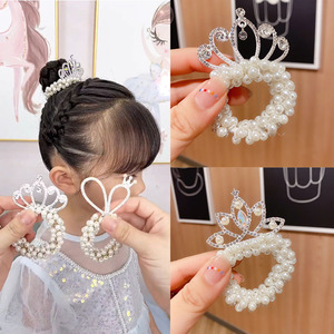 儿童可爱头饰公主头绳韩国新款甜美珍珠花朵女孩扎头发丸子头发圈