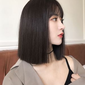 短发帅气假发女一刀齐肩黑色短直发型网红时尚圆脸自然假发套新款