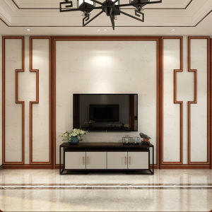 秋芊新中式实木线条传统红色木纹客厅电视背景墙边框造型相框影视