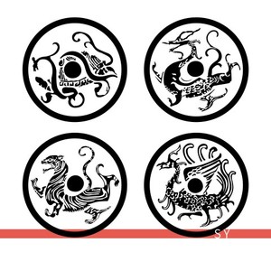 青龙白虎朱雀玄武四圣兽中式装修墙贴画自粘玻璃门镂空装饰墙贴纸