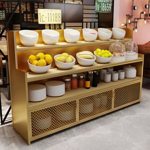 调料台火锅店专用小料台商用大理石岩板蘸料台带灯带餐厅放碗柜子