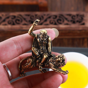 纯实心铜雕伏虎罗汉小摆件仿古铜艺微雕罗汉铜佛像古玩.小铜器铜