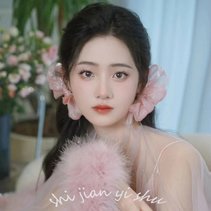 韩式超仙粉色蝴蝶结耳环夸张高级感婚纱耳饰甜美新娘结婚造型配饰