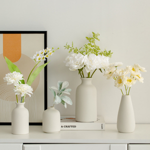 简约ins风白色花瓶摆件客厅插花轻奢高级感小陶瓷水养仿真花鲜花