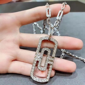 bvlgari宝格丽回形针项链18k玫瑰金满钻男粗版细版毛衣锁骨项链