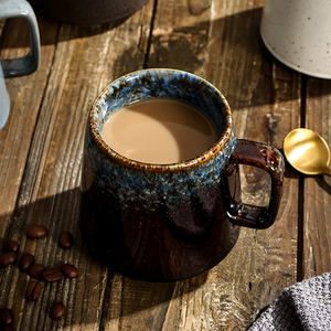 日式复古粗陶马克杯小众陶瓷办公室咖啡杯家用创意水杯简约早餐杯