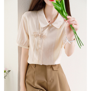温柔新中式盘扣设计感小众衬衣女士夏季短袖薄款气质衬衫翻领小衫