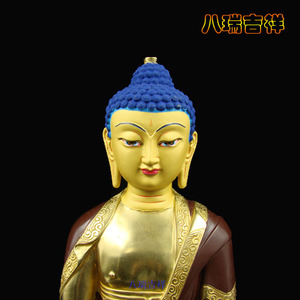 青海塔尔寺h监制藏传密宗纯铜半鎏金释迦牟尼佛像,高30cm