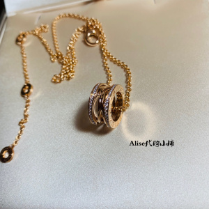 法国代购bvlgari/宝格丽18k玫瑰金镂空项链镶钻弹簧锁骨项链女