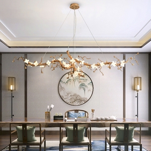 全铜茶室吊灯个性创意新中式客厅餐厅灯书房轻奢长桌灯艺术树枝灯