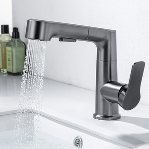 枪灰色抽拉式洗脸盆水龙头冷热可升降面盆龙头洗衣池阳台卫生间黑