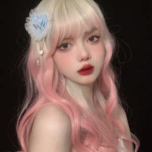 假发女长卷发lolita白金粉色渐变自然彩色jk少女甜美全头套大波浪