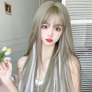 白色挂耳染假发长发女2021年时尚新款发型cos仿真全头套式假发套