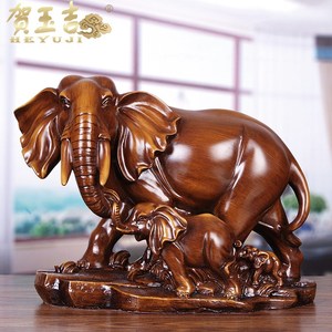 贺玉吉大象摆件 吉祥子母象客厅家居电视柜书架工艺品