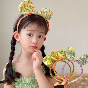 女童发箍小学生网红可爱碎花儿童蝴蝶结发箍小女孩公主发卡头扣
