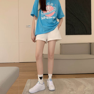 白色运动纯棉短裤女夏季薄款宽松跑步休闲热裤a字外穿阔腿三分裤