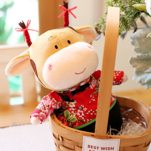 牛年吉祥物可爱小牛牛毛绒玩具z一对生肖牛公仔玩偶布娃娃新年礼