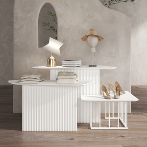 众匠坊服装店流水台展示台白色烤漆中岛台展示桌女装店岛台展示柜