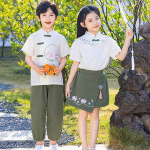 新中式小学生夏装校服幼儿园毕业班服园服儿 童夏季套装演出服棉