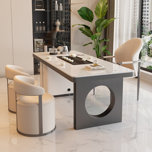 岩板茶桌椅组合轻奢现代简约高级感烧水壶一体嵌入式一桌五椅茶台